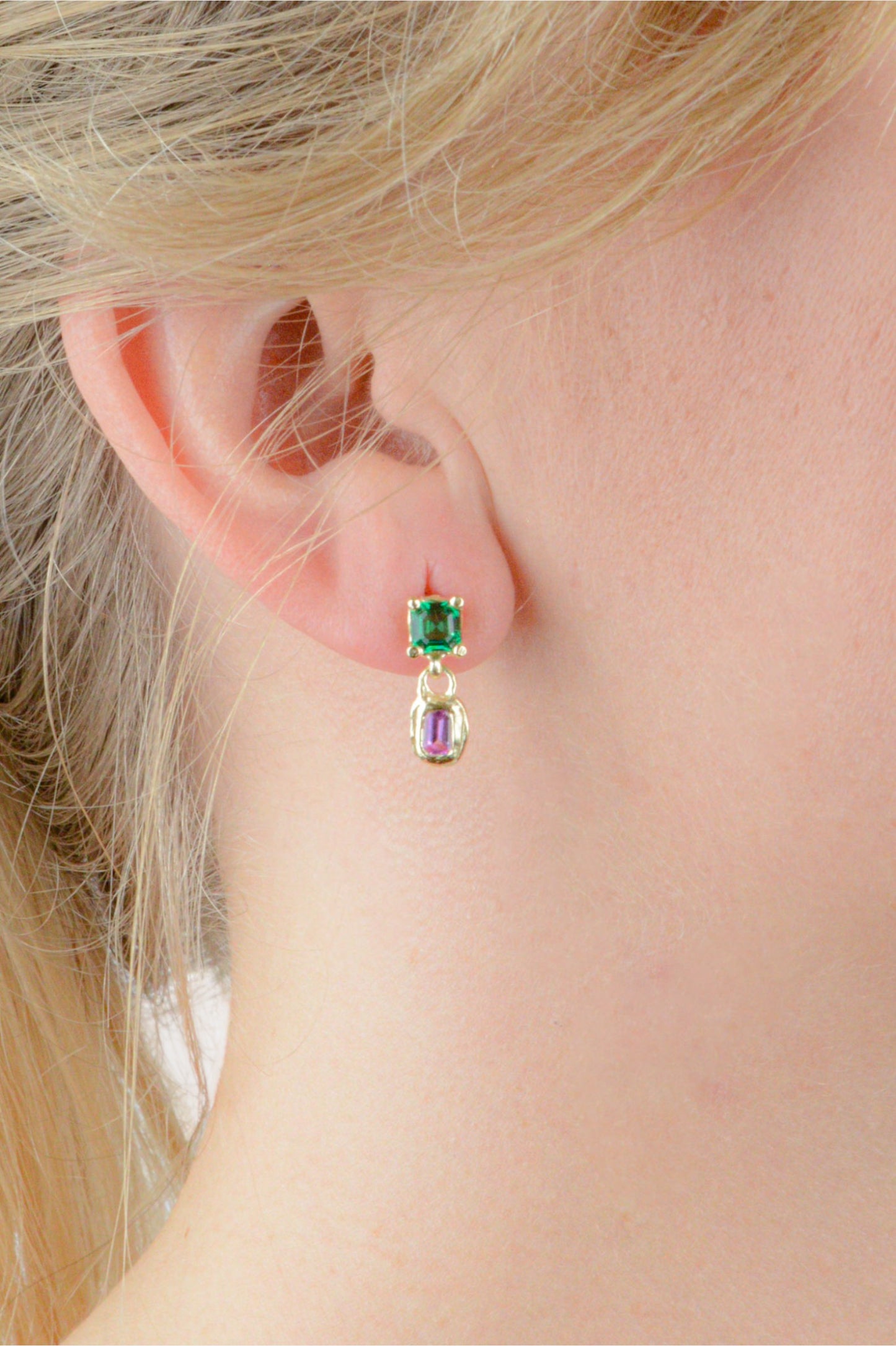 Green Dangler Studs