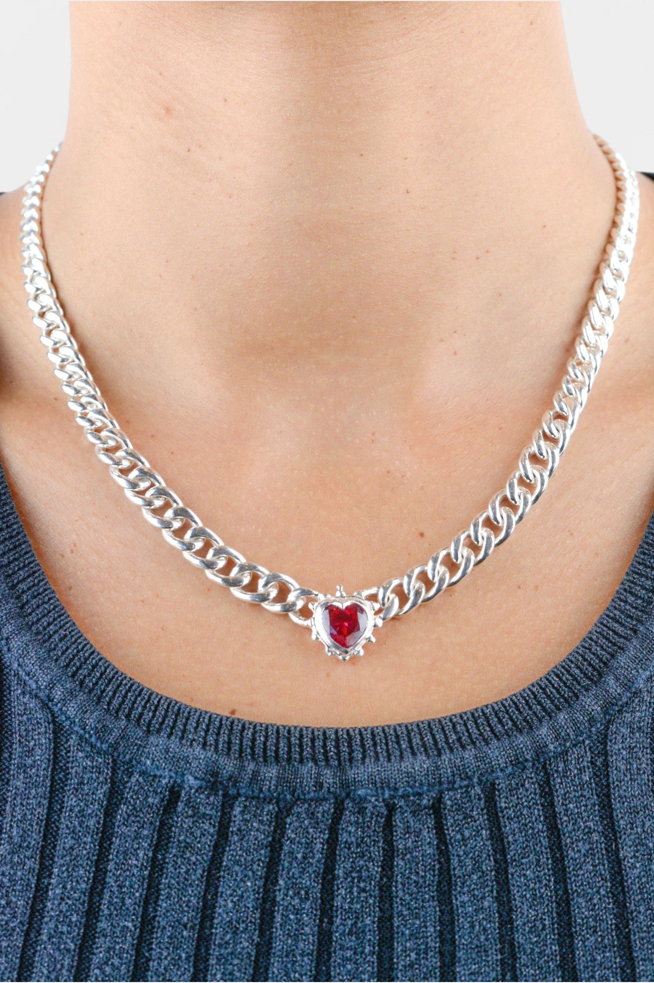 Chained Ruby Heart Necklace