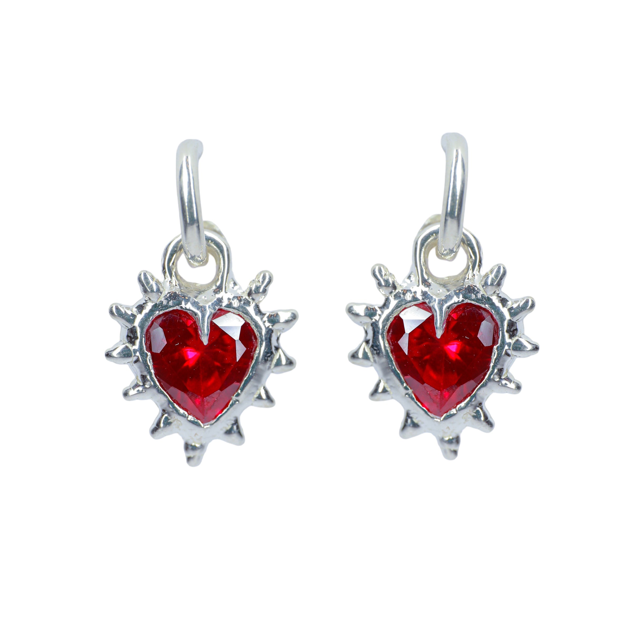 Diamond  Invisible Set Ruby Heart Earrings  18K Yellow Gold